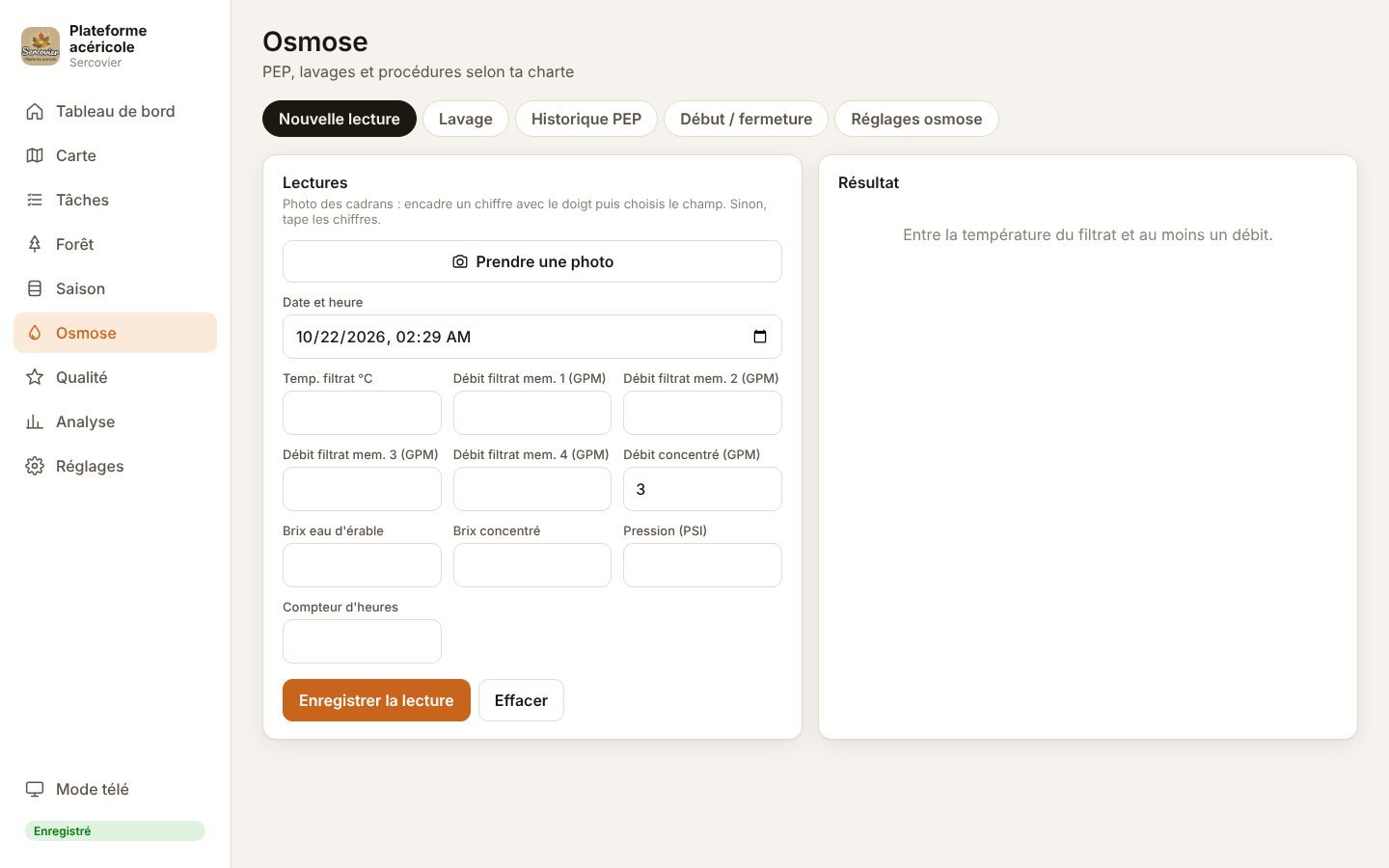 Plateforme acéricole — Osmose